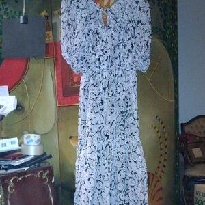 Anthropologie Black and White Long Sleeve Dress